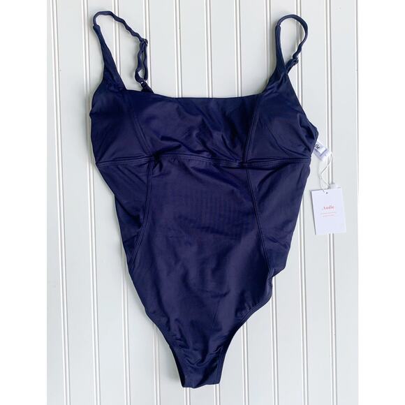 Andie Swim Havana One Piece Swimsuit Women's Size L Navy Blue NWT Classic Modest - Picture 2 of 9